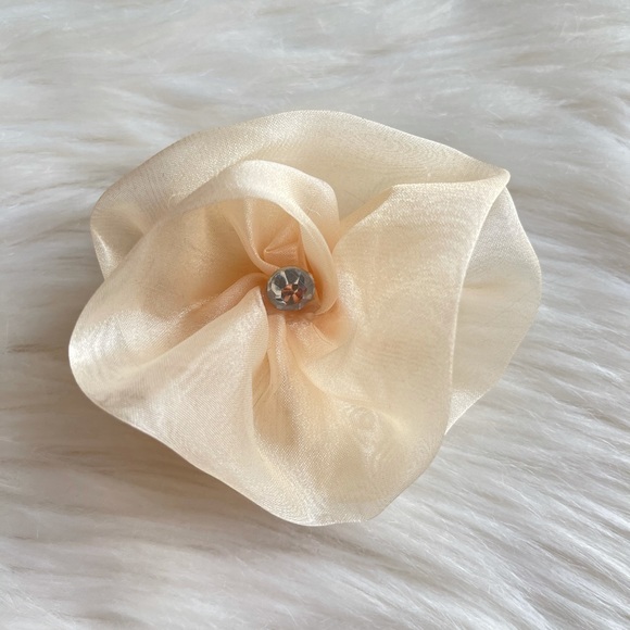 Champagne Shimmery Muslin Flower Hair Clip With Rhinestone, Flowers, Hair Clips - Picture 7 of 7